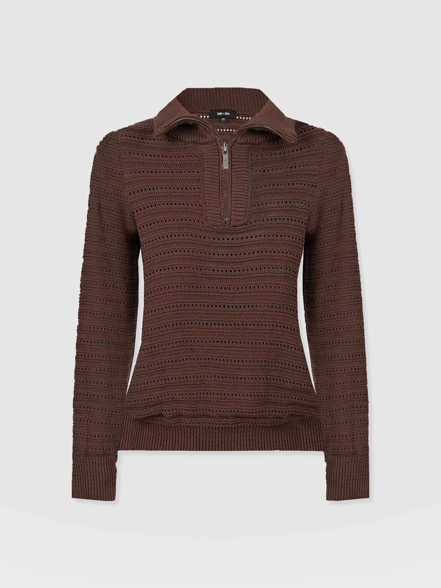 Ester Quarter Zip Knit - Chocolate - Women's Knitwears | Saint + Sofia® EU